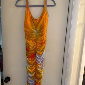 Shapewear dress:Miami Sunset Mesh Pleated Bodycon Dress